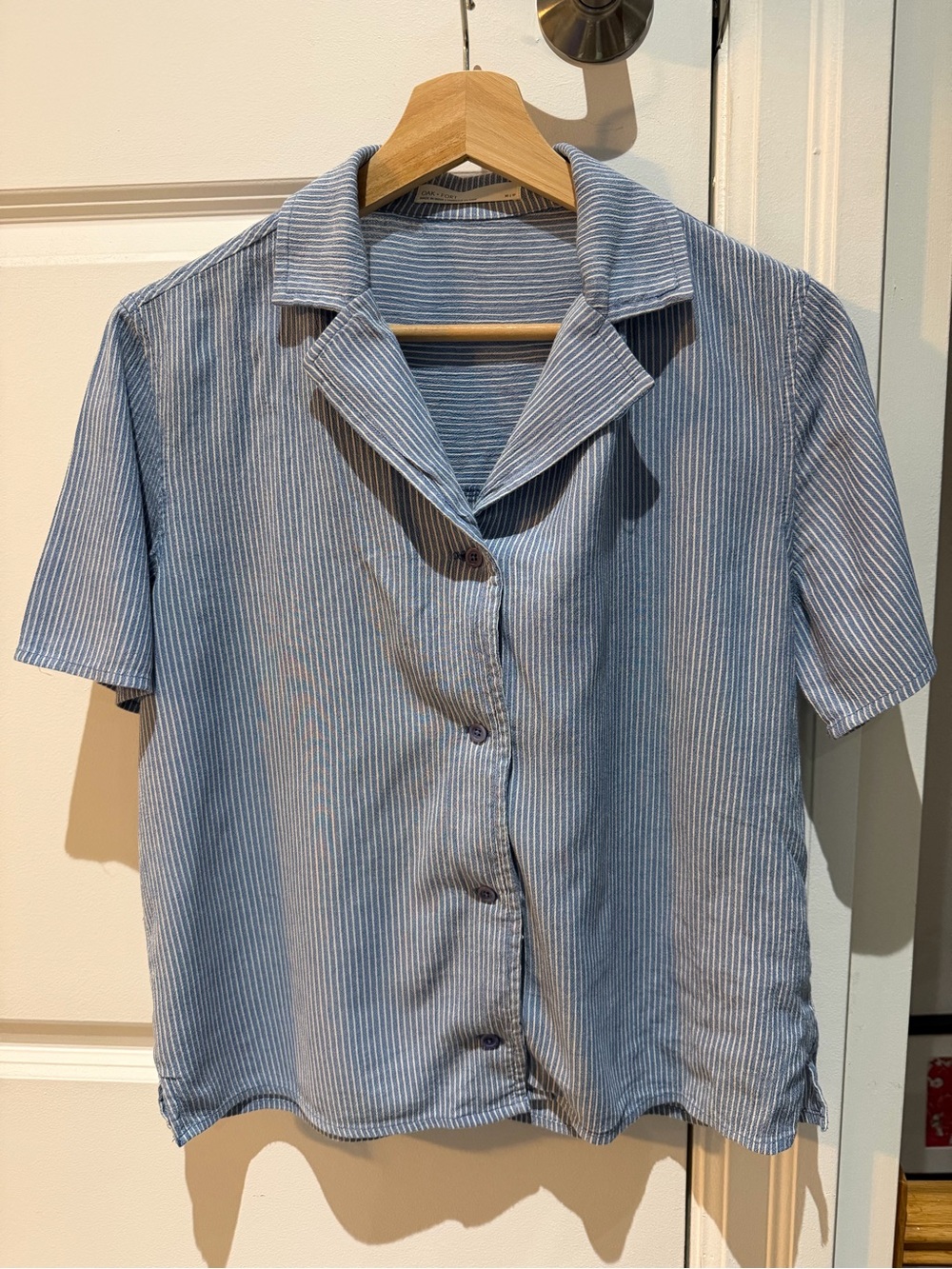 OAK + FORT Blue and White Striped Camp-Collar Button Shirt